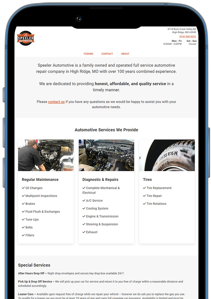 Speeler Automotive website iphone render