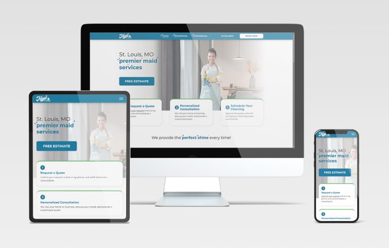 Maid to Order STL website shown on desktop and phone